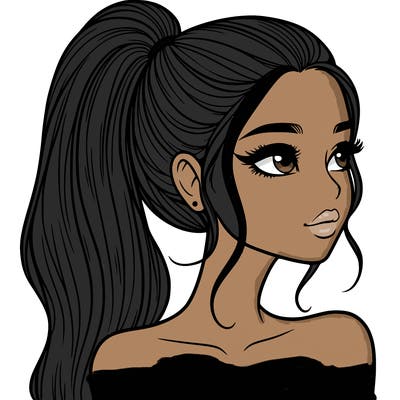 a beautiful and realistic girl with a high pony tail