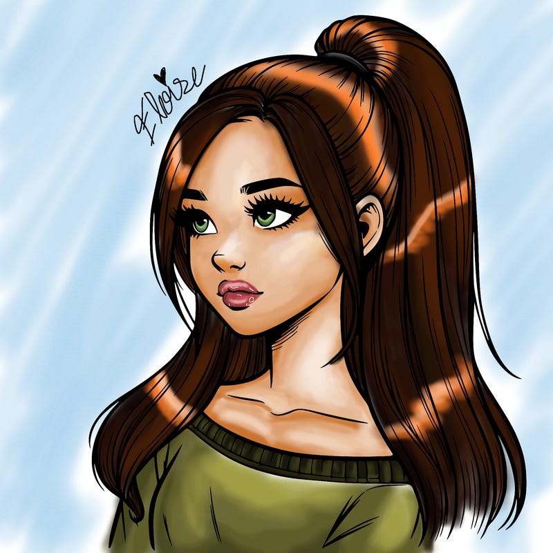 realistic girl with a high ponytail