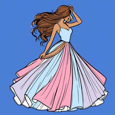 realistic woman with dress flowing in the wind