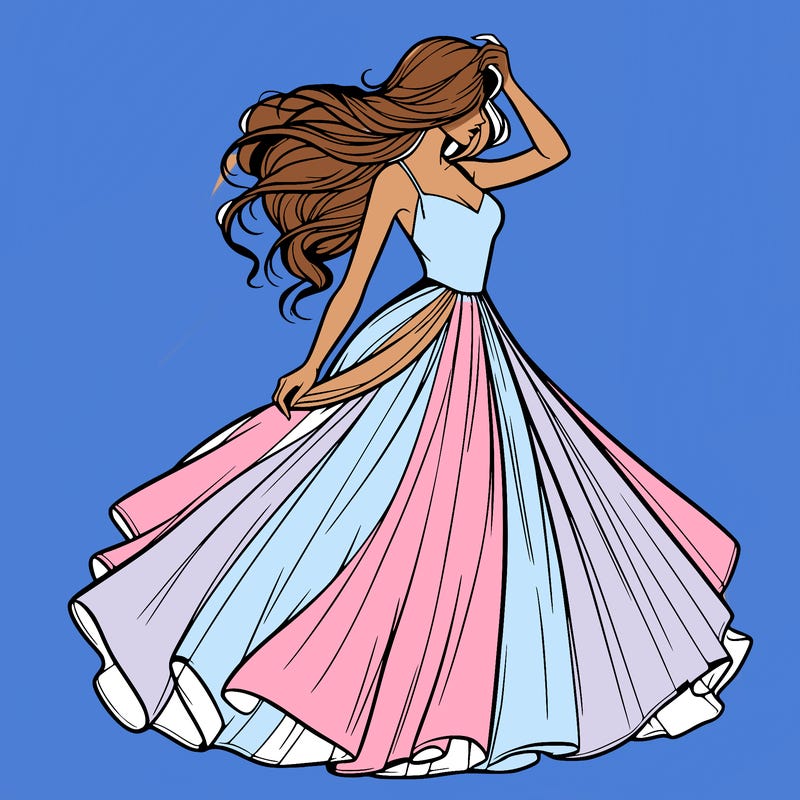 realistic woman with dress flowing in the wind