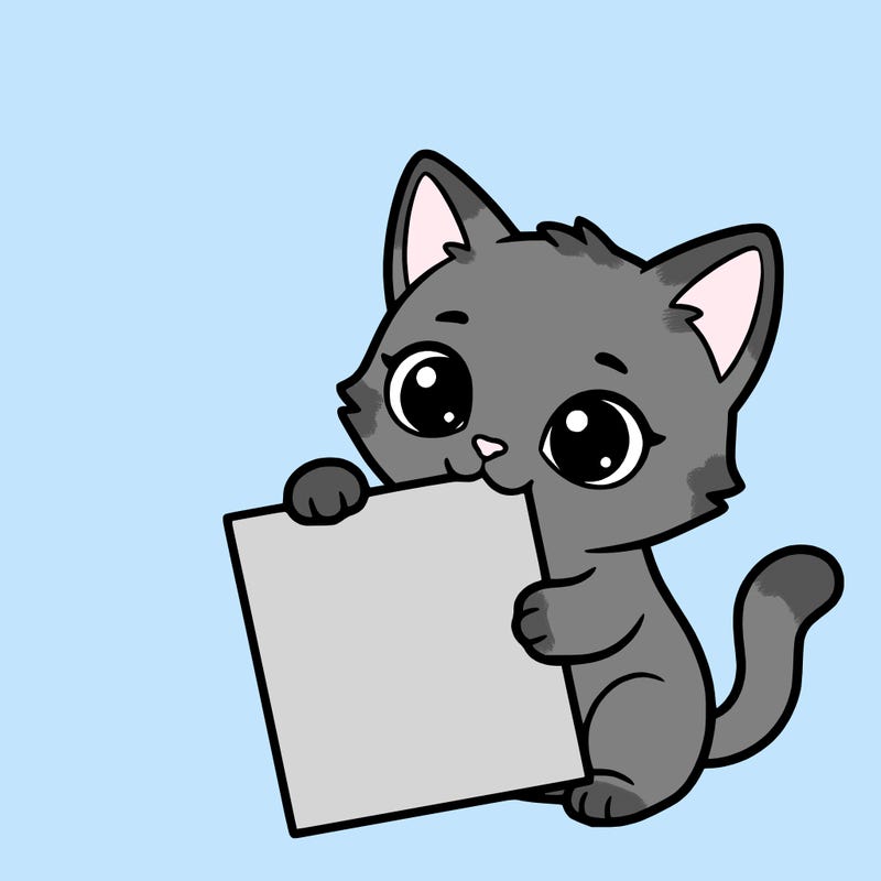 a small cat with a blank sheet of paper in its hand. the cat is sooooooo cute!