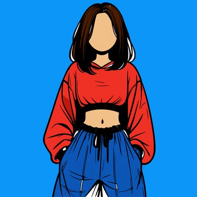 realistic girl faceless with baggy pants and a crop top