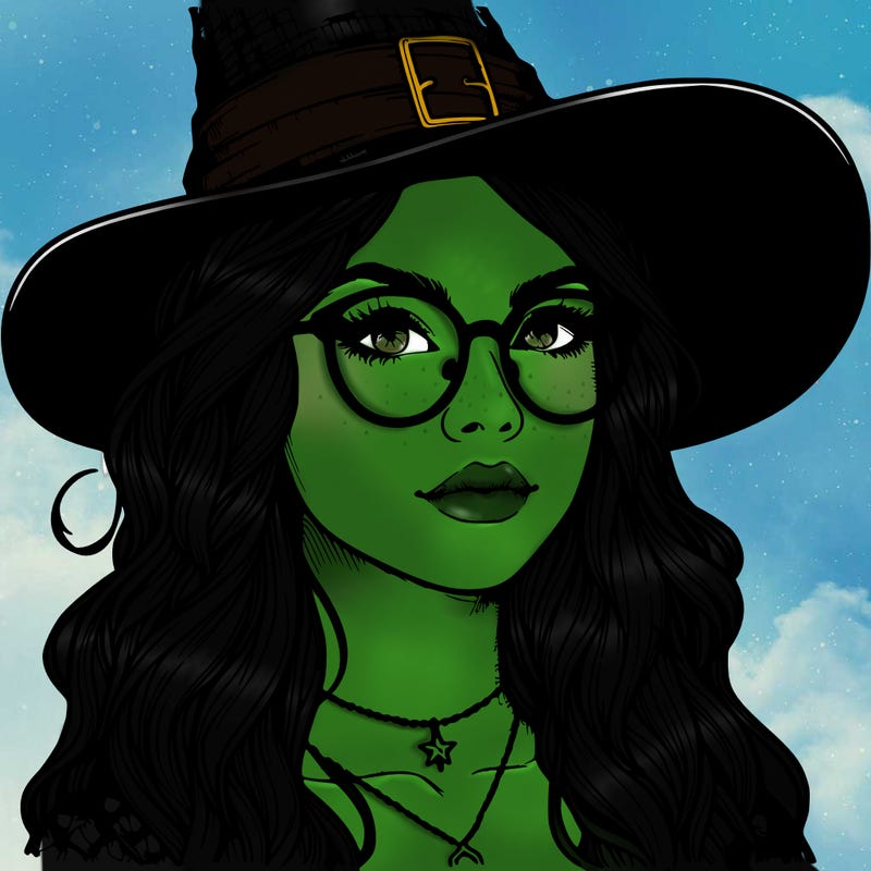 a witch with glasses realistic
