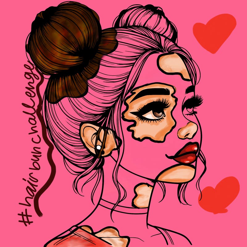 realistic girl with buns on the top of her head