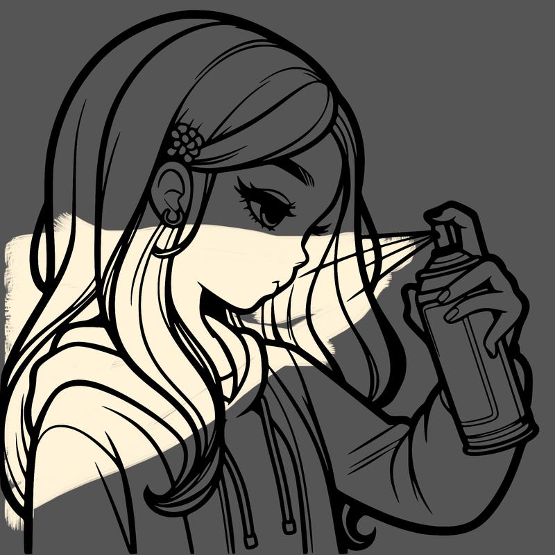 a realistic girl spray painting