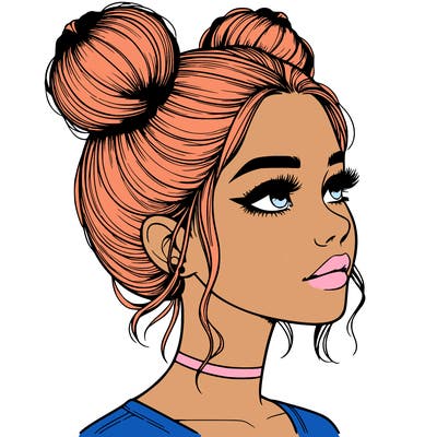 realistic girl with buns on the top of her head