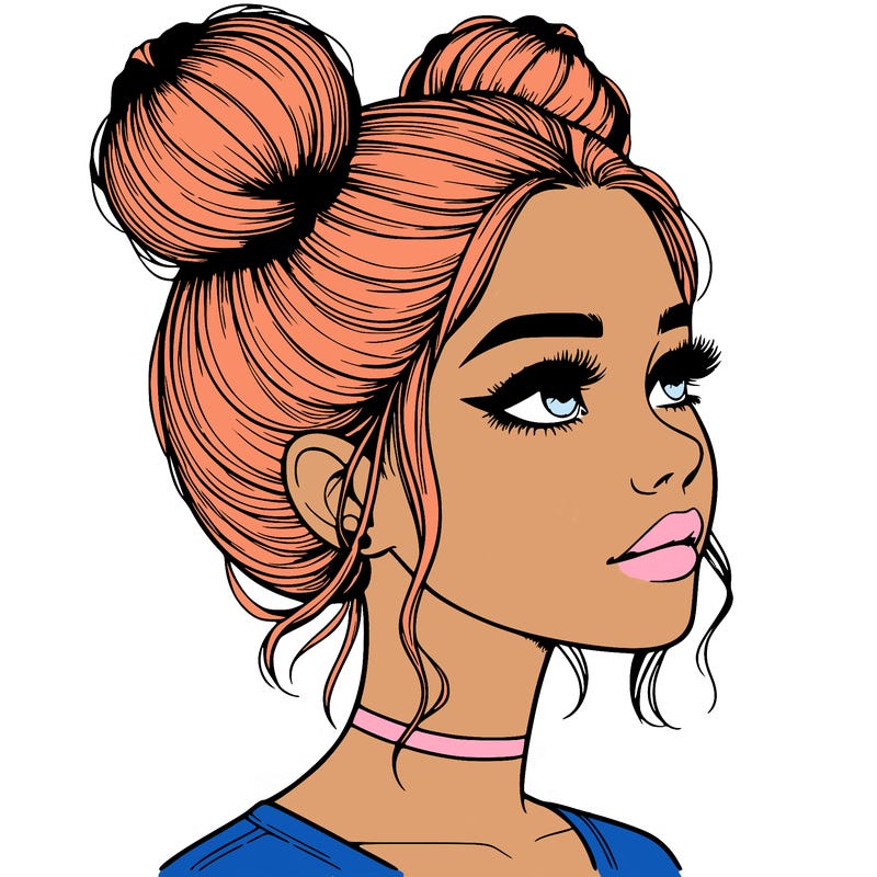 realistic girl with buns on the top of her head
