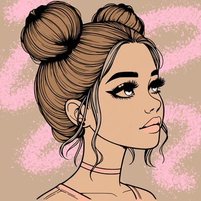 realistic girl with buns on the top of her head