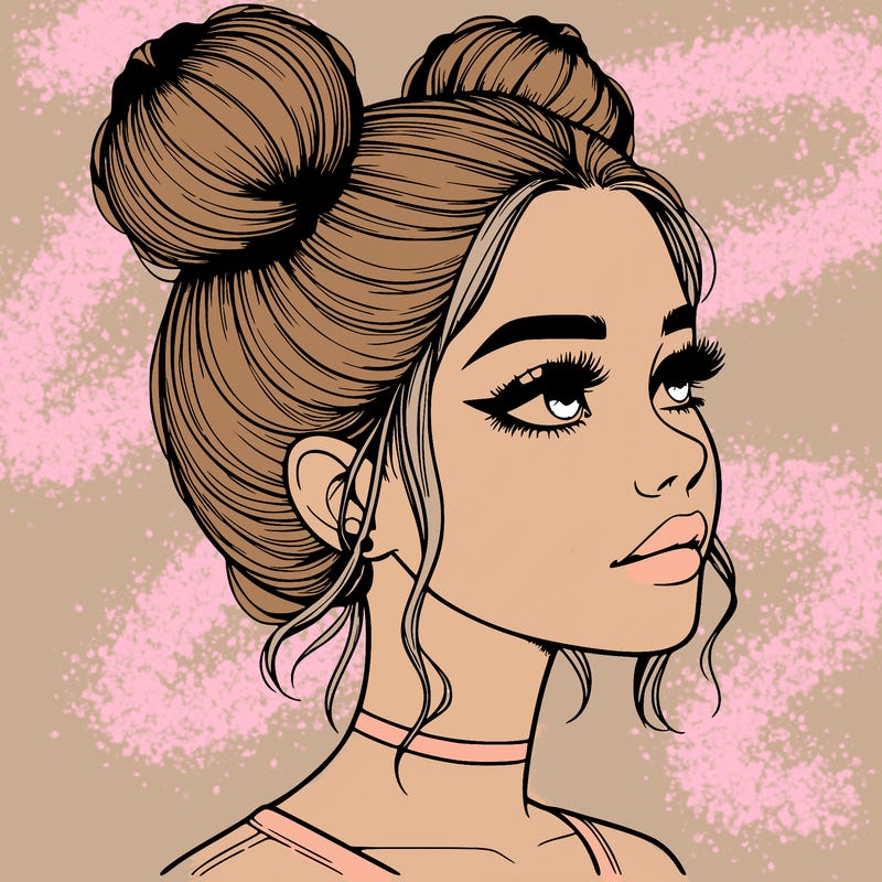 realistic girl with buns on the top of her head