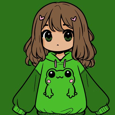 girl wearing frogging sweatshirt