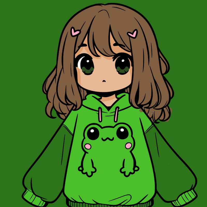 girl wearing frogging sweatshirt