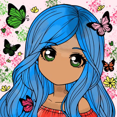 realistic girl with butterflies around her