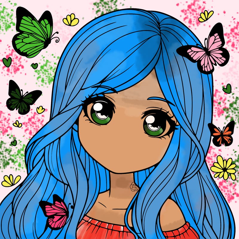 realistic girl with butterflies around her