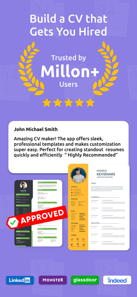 CV Maker: Resume Builder App - Professionelle CV-Maker-App, die elegante Lebenslaufvorlagen und hohe Benutzerbewertungen anzeigt