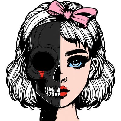 realistic girl with half skull mask