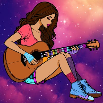 realistic woman play guitar