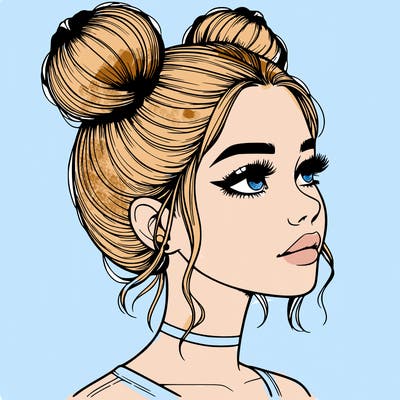 realistic girl with buns on the top of her head