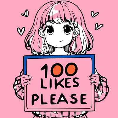 a girl holding a sign saying 100 likes please