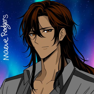 handsome anime man with long dark hair