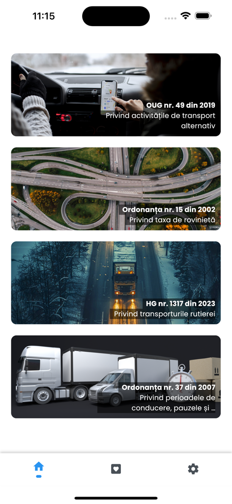 A list of Romanian traffic regulations and laws in the Amenzi Rutiere mobile app interface