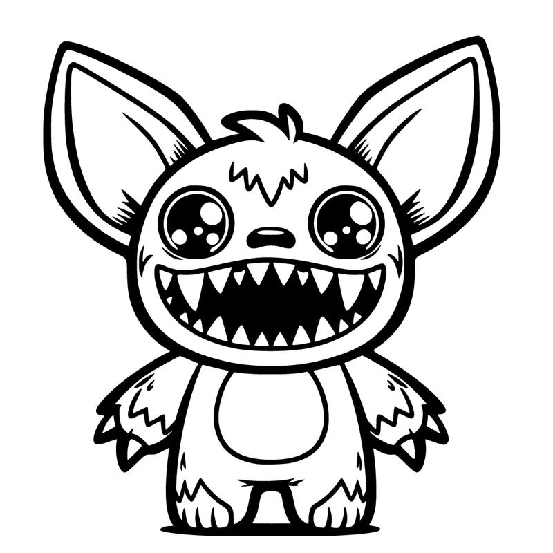 labubu is a plush toy animated character with big sharp teeth and big eyes and huge cat like ears