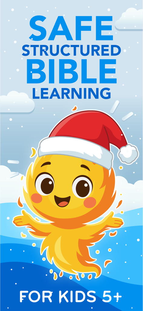 Godly Kids: Bible app for kids - Safe and structured Bible learning for kids aged 5 and up featuring a cheerful cartoon character