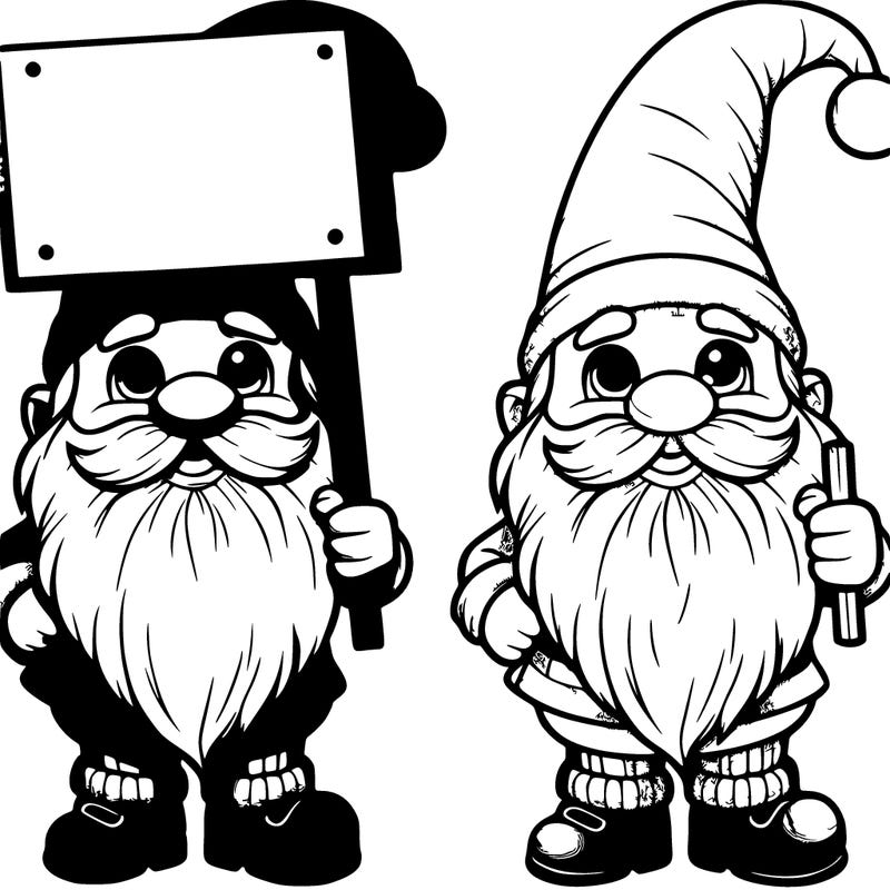 realistic gnome holding a plain sign