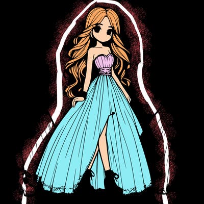 realistic girl with super long dress