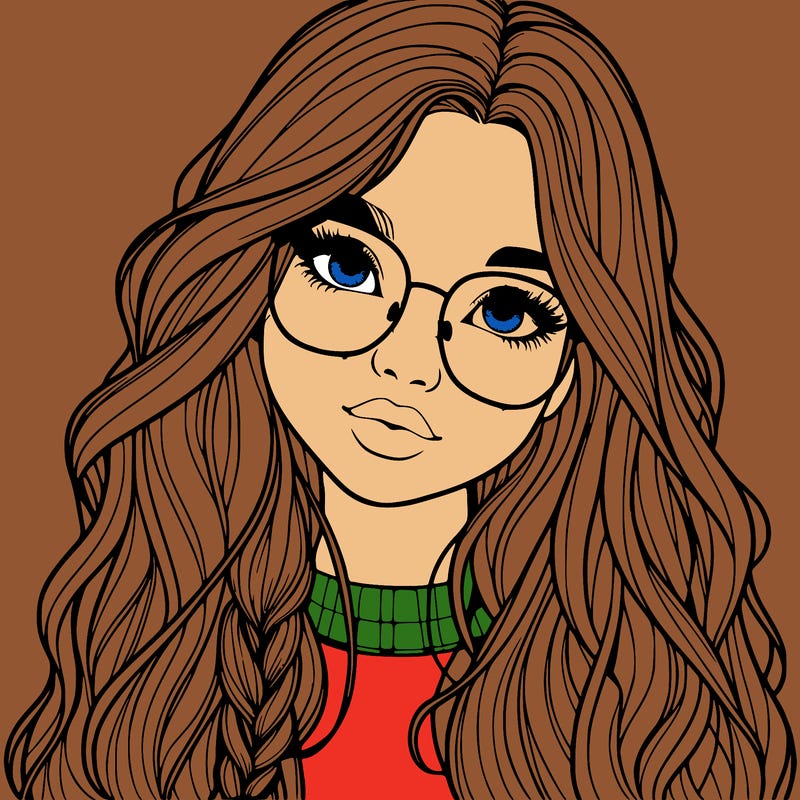 girl with long hair and freckles and glasses realistic