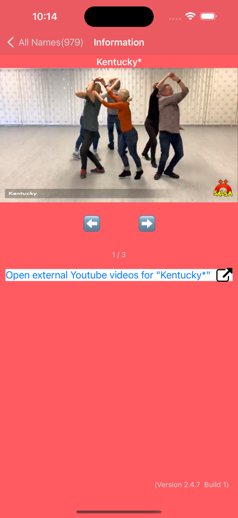 SalsaMemo - Captura de pantalla de la aplicación SalsaMemo que muestra una demostración en video del paso de salsa cubana llamado Kentucky.