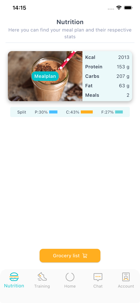 KORE by KOROS - KORE App Nährwert-Dashboard mit täglicher Kalorien- und Makronährstoffverfolgung und einer Zusammenfassung des Ernährungsplans.
