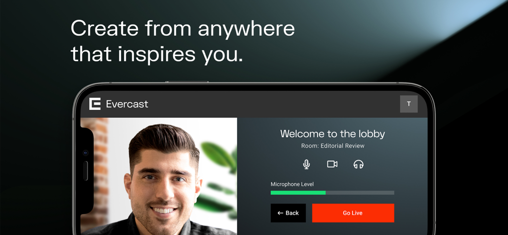 Evercast Studio - Evercast Studio mobile interface showing the lobby screen for an editorial review session