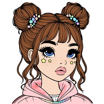 realistic girl with space buns