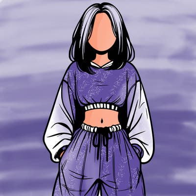 realistic girl faceless with baggy pants and a crop top
