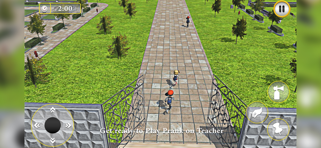 Scary Teacher - Creepy Game 3D - Un personaje caminando por un sendero embaldosado en un entorno escolar 3D dentro del juego Scary Teacher