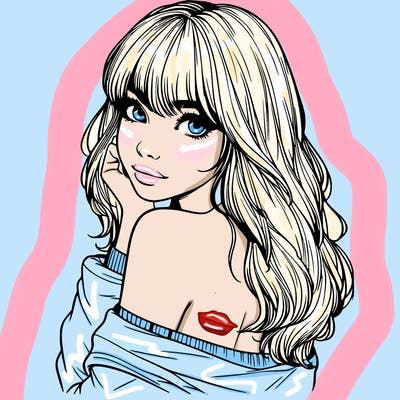 realistic girl with bangs looking over her shoulder