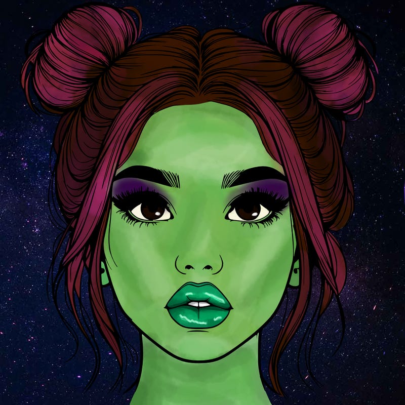 realistic girl with two buns on her hair and lips