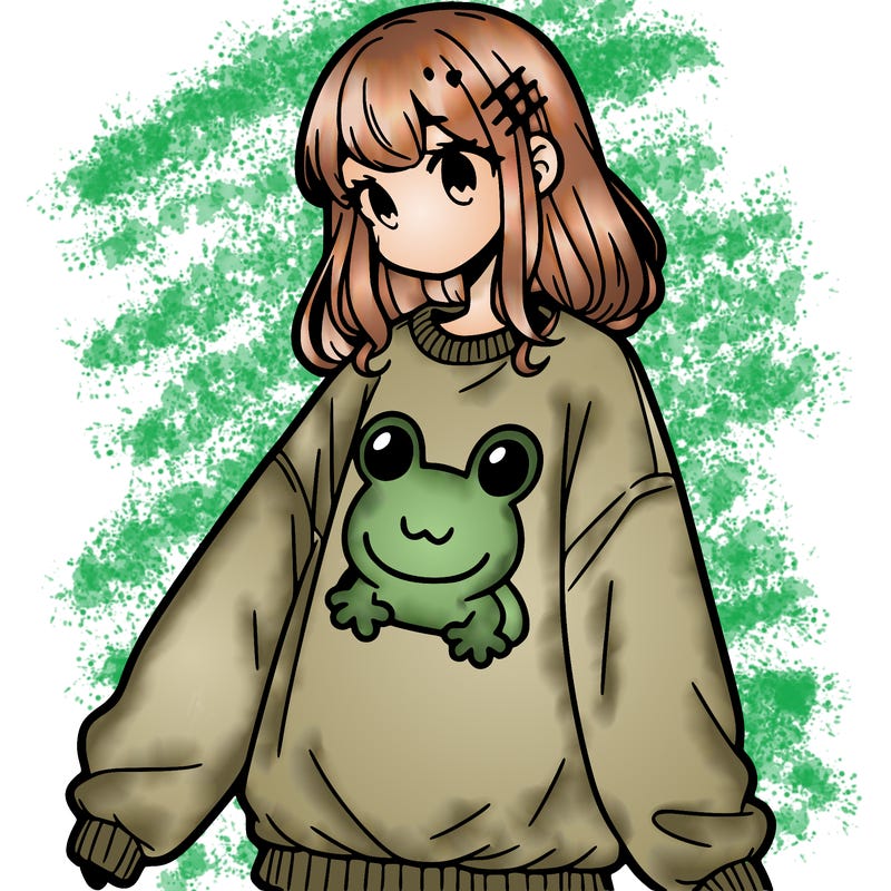 girl wearing frogging sweatshirt