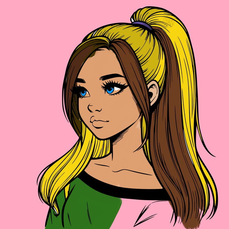 realistic girl with a high ponytail