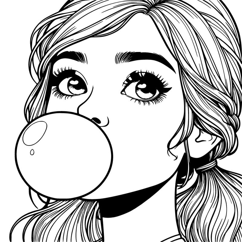 realistic girl blowing bubblegum