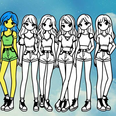 a group of girls wearing crop tops and shorts