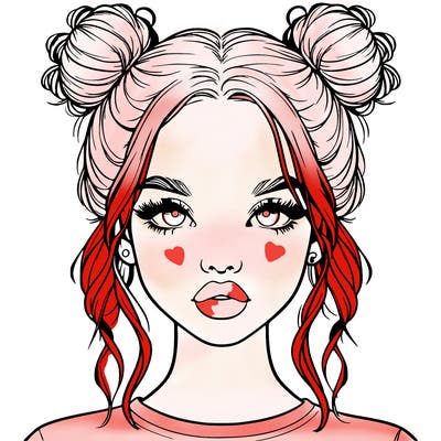 realistic girl with two buns in hair and lips