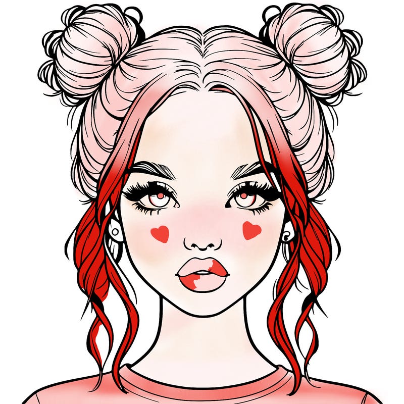 realistic girl with two buns in hair and lips