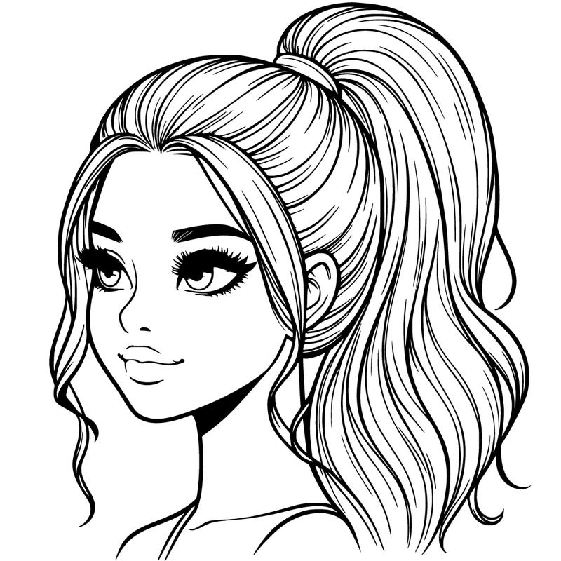 realistic girl with a high ponytail