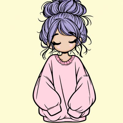 girl with baggy sweatshirt and messy bun
