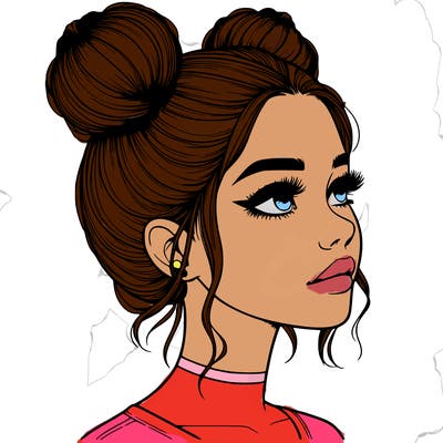realistic girl with buns on the top of her head