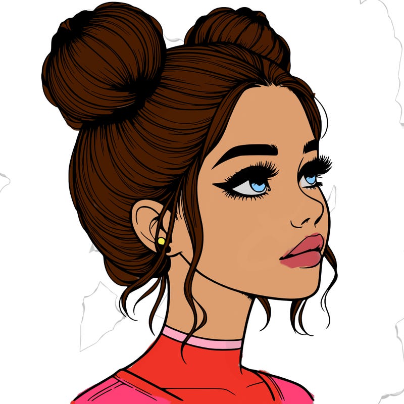 realistic girl with buns on the top of her head