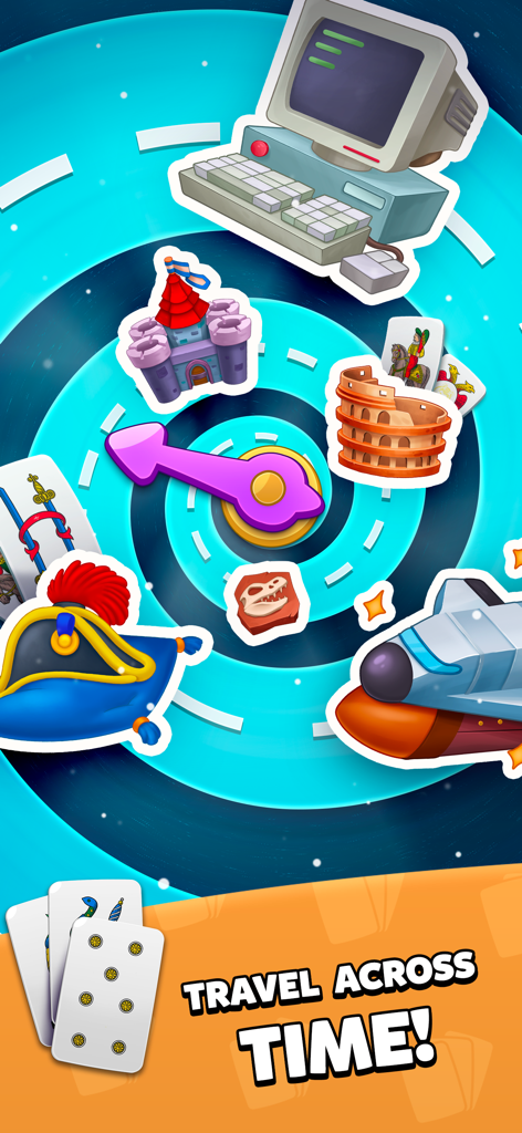 Briscola Dal Negro - Briscola Dal Negro app screen showing a time travel theme with historical symbols and playing cards