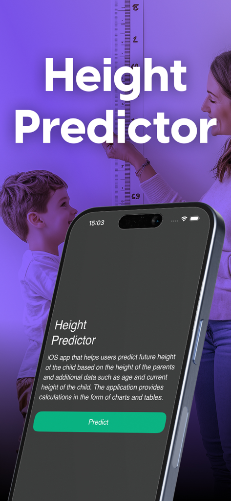 Height Predictor App - Height Predictor app welcome screen showing a child being measured by their mother