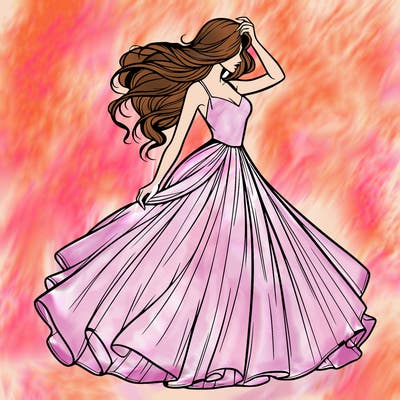 realistic woman with dress flowing in the wind